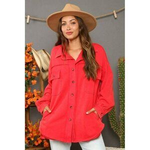 Be Bold Washed Contrast Loose Shacket in Red
